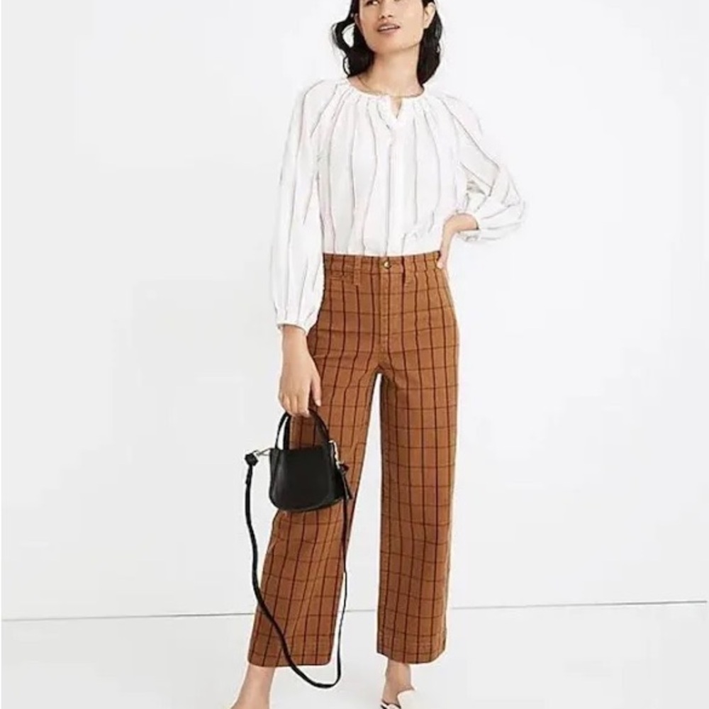 Madewell Slim Emmet wide leg crop pants in Eberhart plaid.
